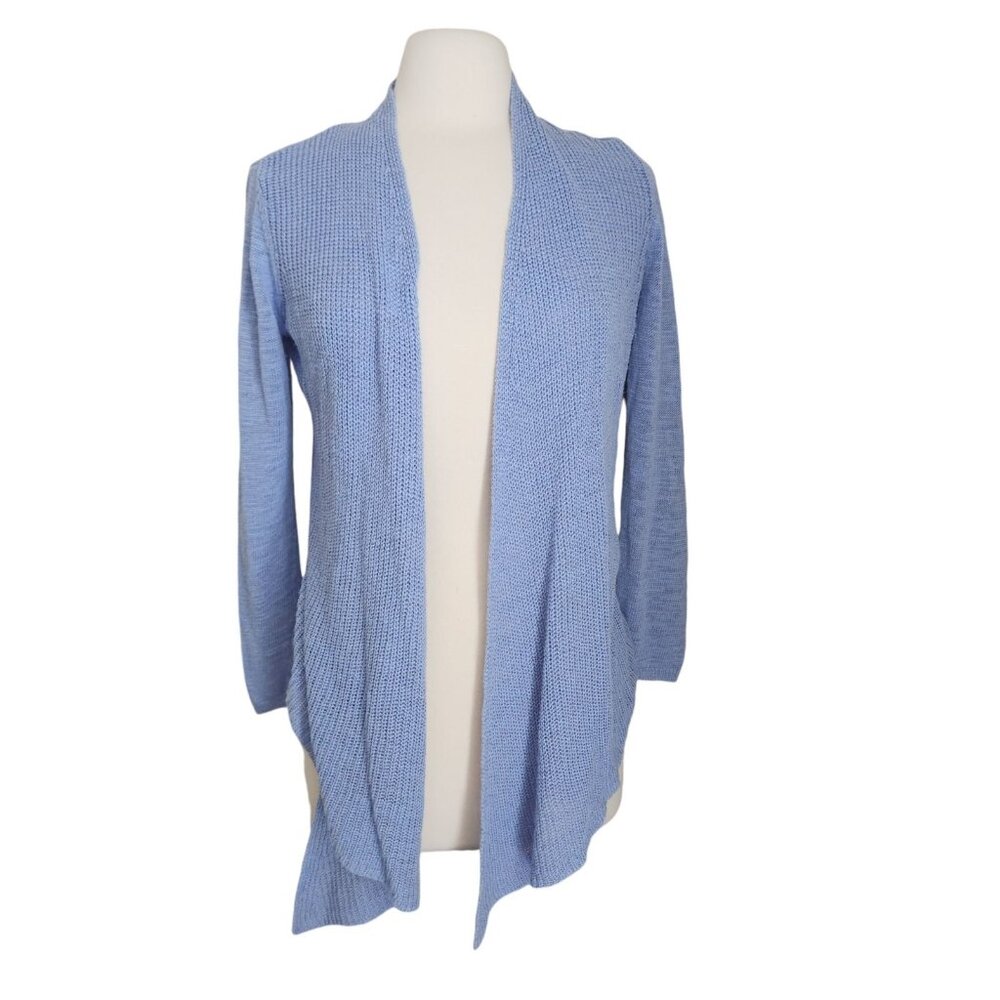 Chicos Cardigan Sweater Womens 1 M 8 Ramie Rayon Purple Periwinkle Artsy Open